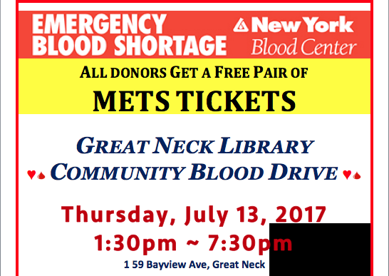 Great Neck Library to host first blood drive since renovations began