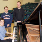 Benjamin T. Rossen is congratulated by Mr. Michael Schwartz, performing arts department head, and Mr. Mark Boschen, instrumental music teacher at South High. (Photo courtesy of Great Neck Public Schools)