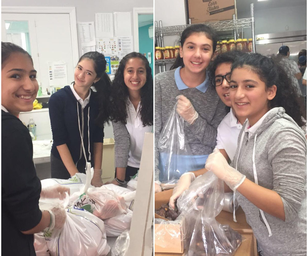 Silverstein Hebrew Academy middle school students pack food for families in need for Rosh Hashanah. (Photos courtesy of Zimmerman/Edelson)