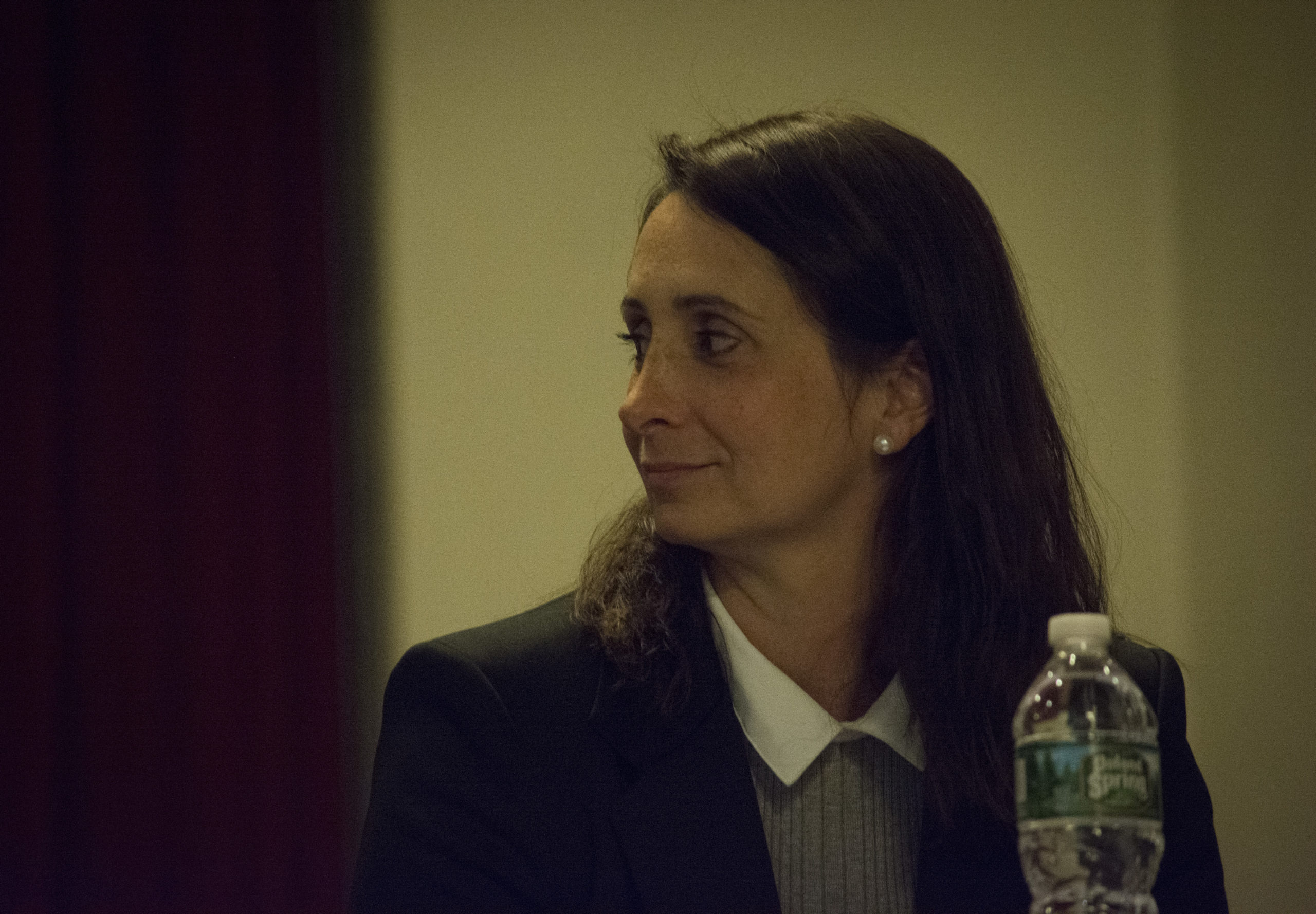 Tina Stellato, a candidate for Great Neck Park Commissioner, debated with incumbent Daniel Nachmanoff on Thursday night.