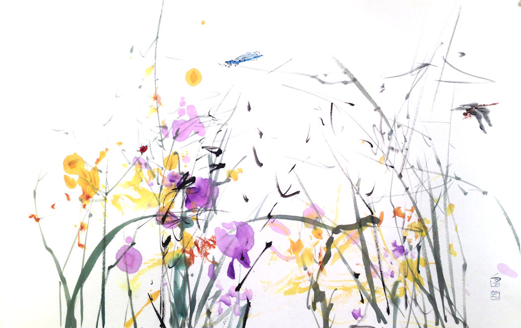 The Long Island Sumi-e Society's “Fragrance of Ink” exhibit will be coming to the Great Neck Library. Above is Wildflowers by Sungsook Setton. (Photo courtesy of the Great Neck Library)