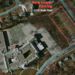 An aerial shot of the proposed parking lot, as seen on page 26 of an April 3, 2017 presentation regarding the bond, shows the project would involve adding 97 new stalls and reconfiguring the current lot. (Photo courtesy of the Great Neck Public Schools)