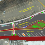 One of the two plans presented by LKB Engineers back in 2016, the village's consultant on the TEP project, shows the addition of Post Office Plaza, sharrow bike lanes, a raised median and other features. (Photo from LKB Consulting Engineers presentation)