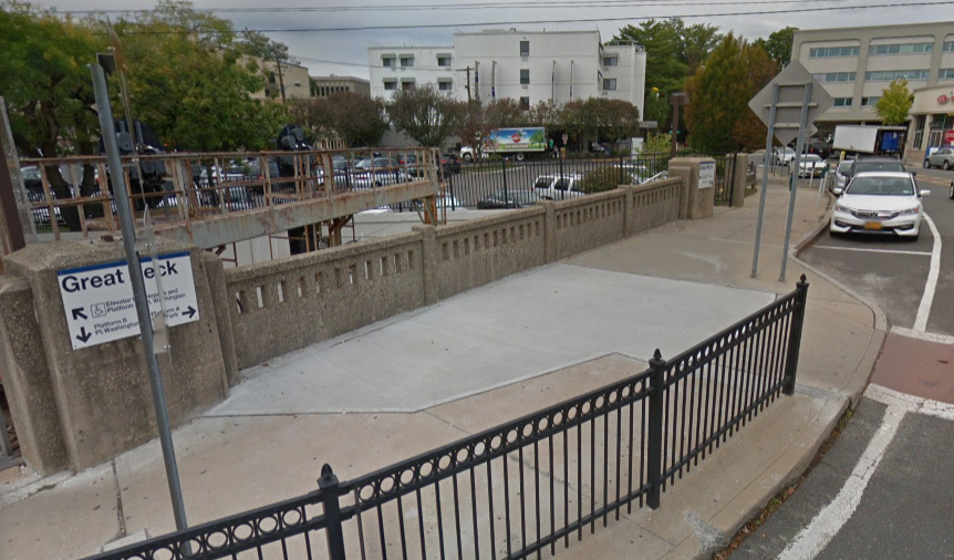 The Village of Great Neck Plaza, which owns the Barstow Road bridge that goes over the Long Island Rail Road, is eying a state grant that could fund most of its repair. (Photo from Google Maps)