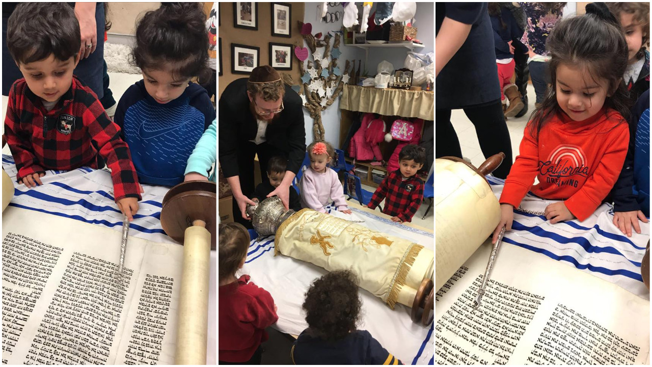 Silverstein Hebrew Academy preschool students identify Hebrew letters in the Torah, part of a SHA initiative to blend Jewish studies with a rigorous general studies program.(Photos courtesy of Zimmerman/Edelson)