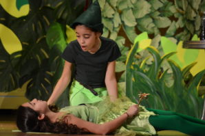 Peter Pan, in shock over Tinkerbell's near death, soon calls upon the audience to clap and believe in her so she stays alive. (Photo by Janelle Clausen)