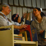 Lillian Rokhsar and Robert Aizer, rehearsing their respective roles of Belle and bookseller, will appear in Temple Israel's upcoming performance of Beauty and the Beast. (Photo by Janelle Clausen)