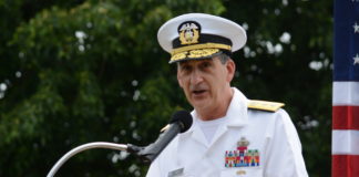 USSMA Superintendent Rear Adm. James Helis, seen here at a Fleet Week event back in May 2017, originally suspended the men's soccer team amidst a federal investigation. (Photo by Janelle Clausen)