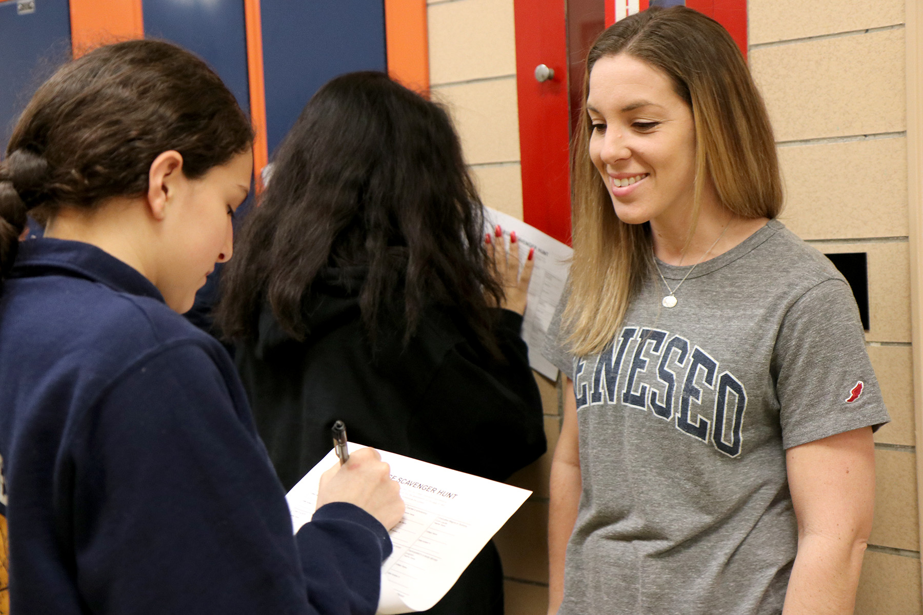 Students sought answers from North Middle School staff members in a 'college scavenger hunt'. (Photo courtesy of the Great Neck Public Schools)