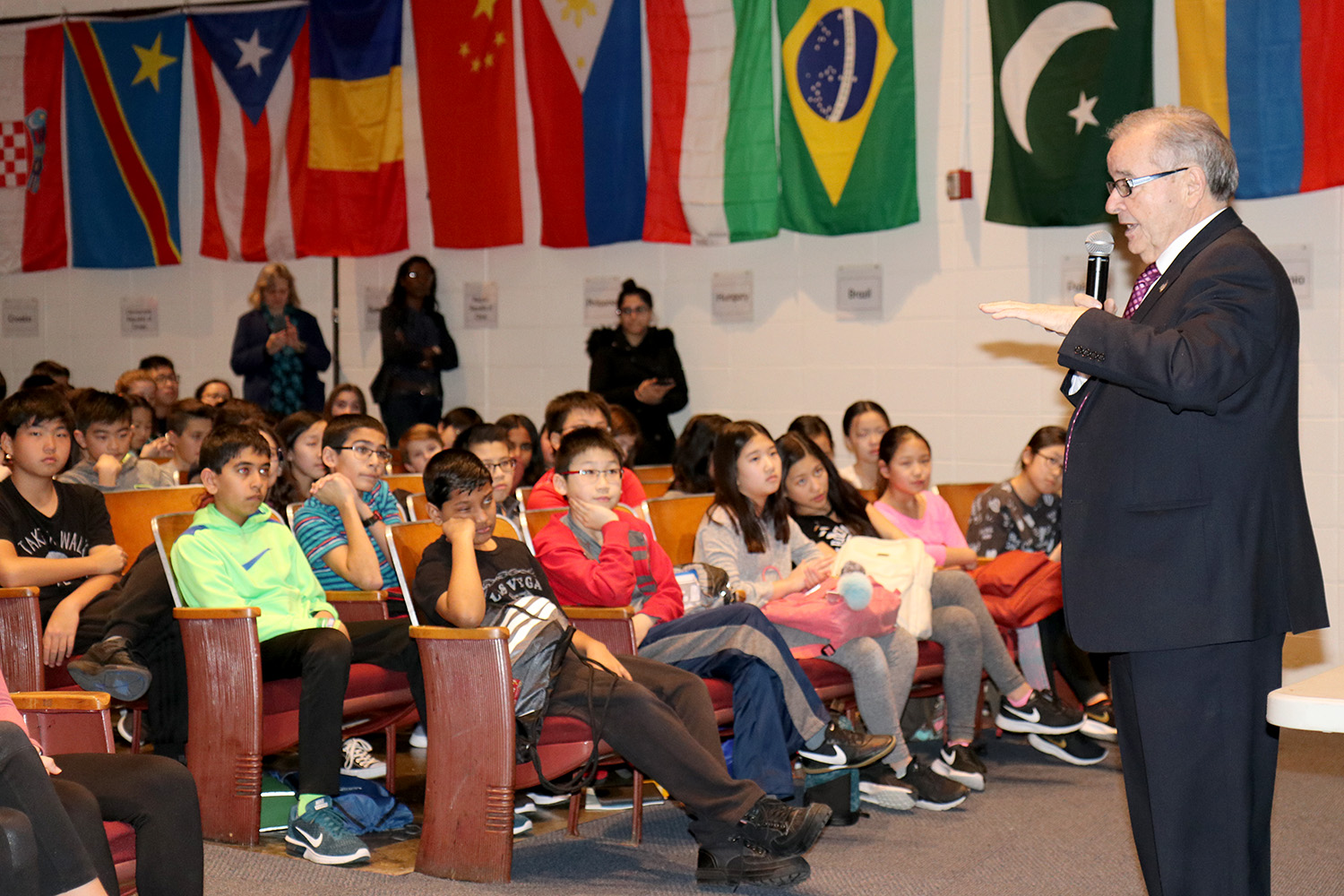 Assemblyman Anthony D'Urso speaks to a group of Great Neck South Middle School students. (Photo courtesy of Great Neck Public Schools)