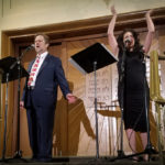 Cantors Raphael Frieder of Temple Israel and Elizabeth Shammash of Temple Tiferet Bet Israel in Blue Bell, Pennsylvania, hit a high note during an Israeli Independence Day celebration. (Photo by Janelle Clausen)