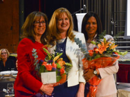 Kathleen Murray and Luciana Bradley, seen here with Superintendent of Schools Teresa Prendergast, will now head Parkville School and Saddle Rock Elementary School, respectively. (Photo by Janelle Clausen)