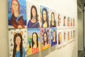 Students created Mona Lisa-like portraits with a twist as part of a class project. (Photo by Janelle Clausen)