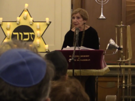 Vera Eden, 91, spoke before a crowd of hundreds at Temple Israel last week, recounting life in the concentration camps and emphasizing the importance of 'bearing witness' to the Holocaust. (Video still from tobyen1 on YouTube)