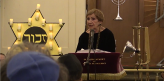 Vera Eden, 91, spoke before a crowd of hundreds at Temple Israel last week, recounting life in the concentration camps and emphasizing the importance of 'bearing witness' to the Holocaust. (Video still from tobyen1 on YouTube)