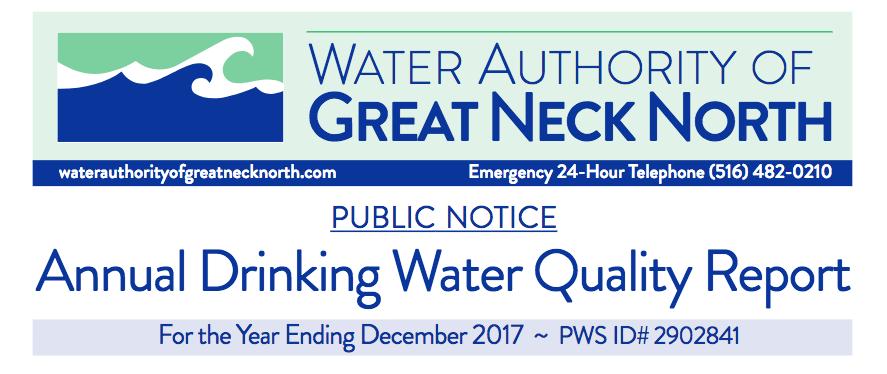 The Water Authority of Great Neck North's annual drinking water quality report showed no violations for contamination of drinking water. (Photo from the Water Authority of Great Neck North)