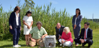 Ranger Eric Powers and town officials released quail along the North Hempstead Harbor Trail. (Photo courtesy of the Town of North Hempstead)