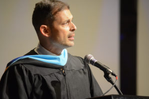 Principal Daniel Holtzman addresses students, parents and faculty members at commencement. (Photo by Janelle Clausen)
