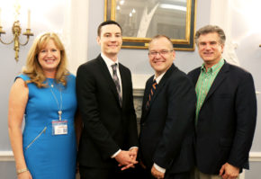 Superintendent Teresa Prendergast, Ryan Nadherny, Leonard DiBiase, and Assistant Superintendent Dr. Stephen Lando pose for a photo. (Photo courtesy of the Great Neck Public Schools)