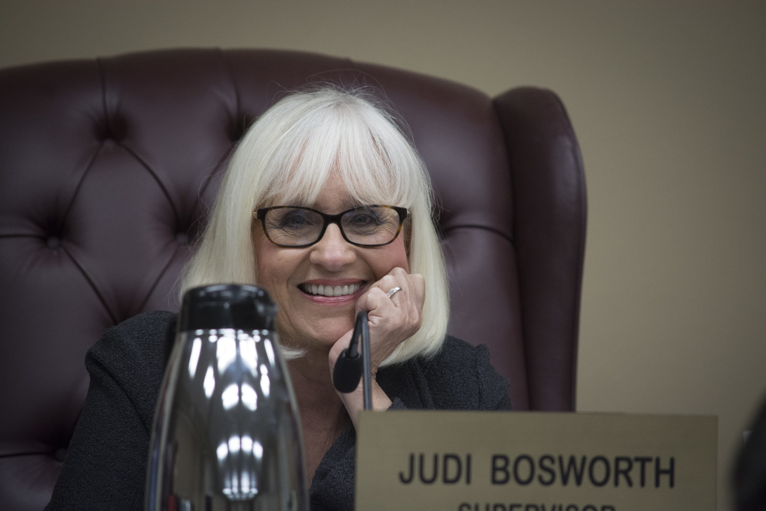 Town Supervisor Judi Bosworth, pictured here at a previous meeting, credited the Aaa bond rating to conservative budgeting and "focused" efforts by her financial team. (Photo by Janelle Clausen)