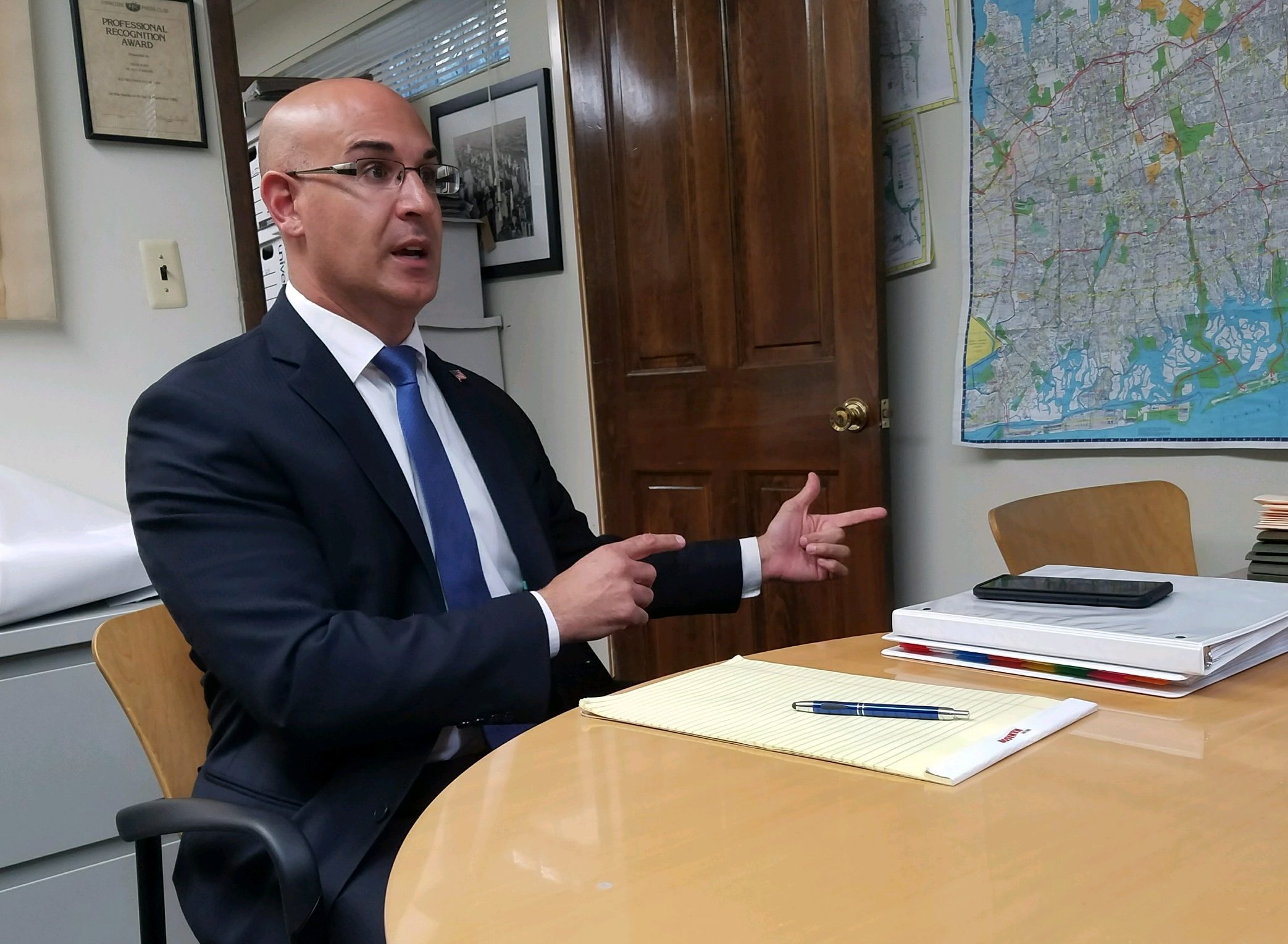 Ameer Benno, a civil rights attorney from Bellmore, speaks to Blank Slate Media about his congressional bit to unseat Rep. Kathleen Rice. (Photo by Janelle Clausen)