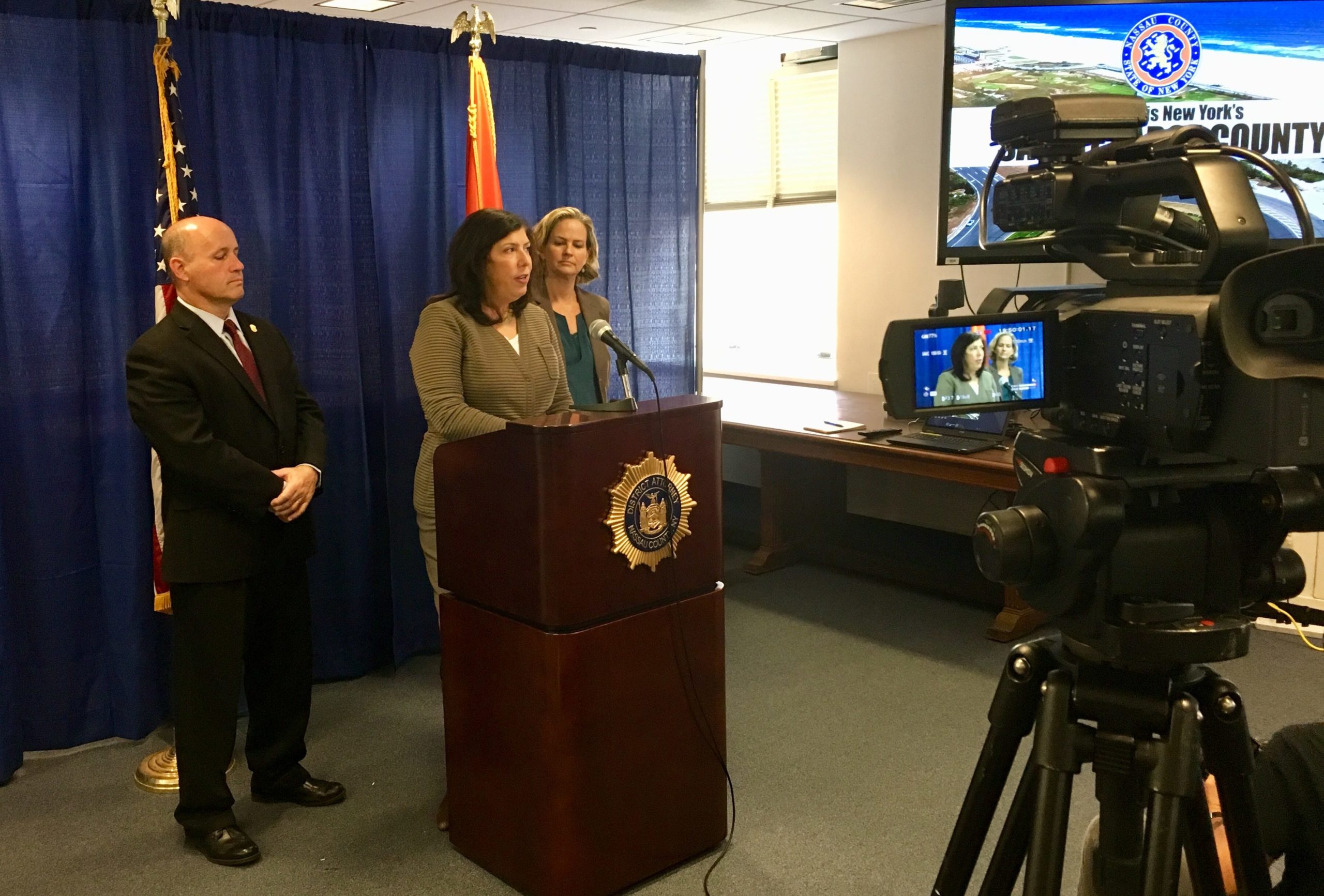 Nassau County DA Madeline Singas speaks about the decrease in crime in Nassau County since 2013. (Photo courtesy of the Nassau County District Attorney’s Office)