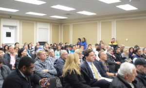 North Hempstead residents once more crowded town hall for discussion on proposed regulations on medical marijuana dispensaries. (Photo by Janelle Clausen)