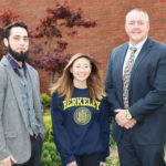 South High junior Sara Jhong is congratulated by her AP English Language and Composition teacher Michael Moran, and South High Principal Christopher Gitz. (Photo courtesy of the Great Neck Public Schools)