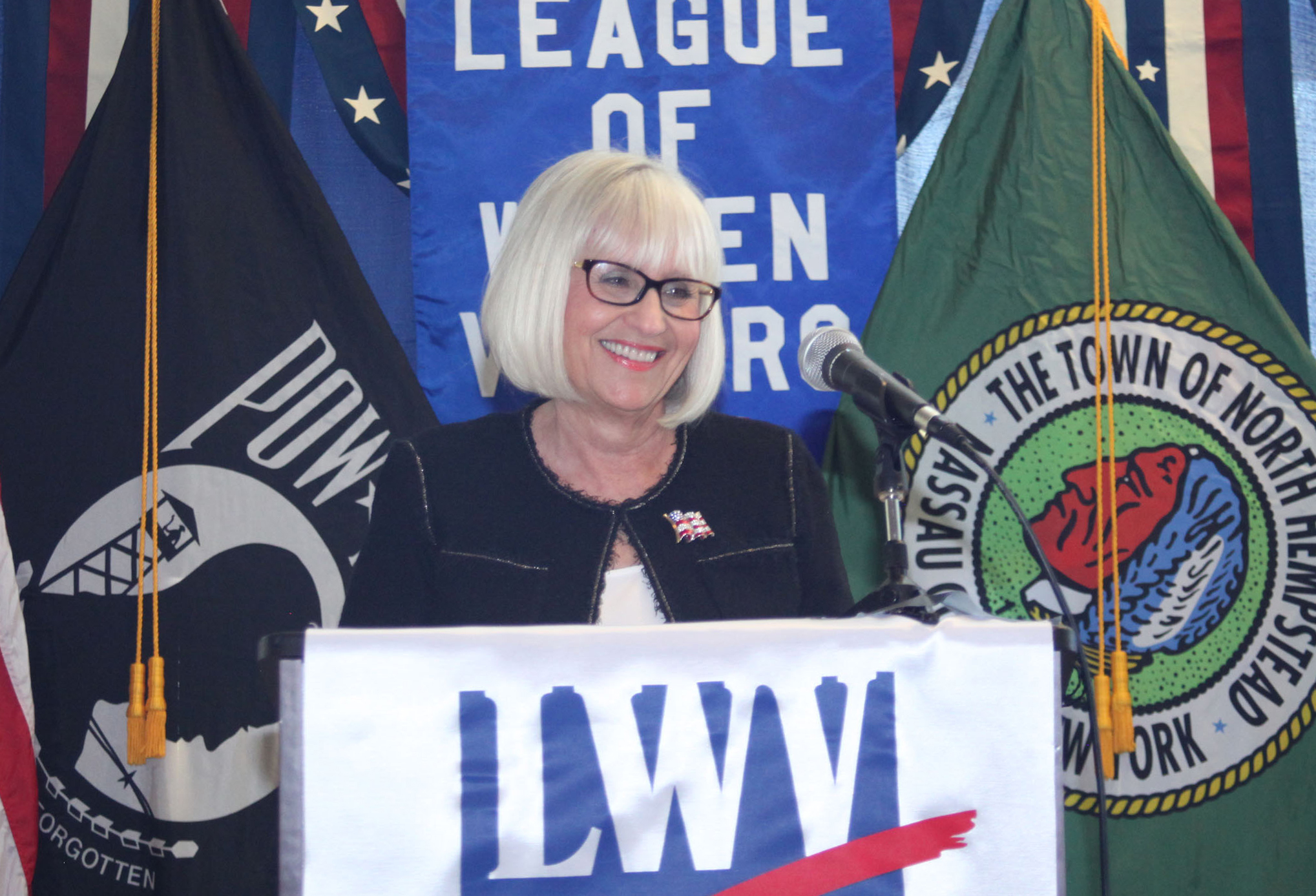 Supervisor Judi Bosworth delivers remarks at last year’s State of the Town address. (Photo courtesy of the Town of North Hempstead)