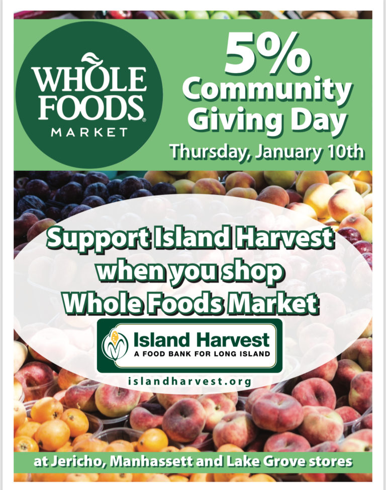 Whole Foods Market Community Giving Day to benefit  Island Harvest Food Bank