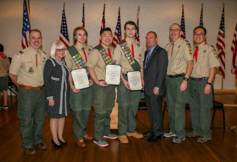 Town Officials honor Eagle Scouts from Troop 201 in Williston Park