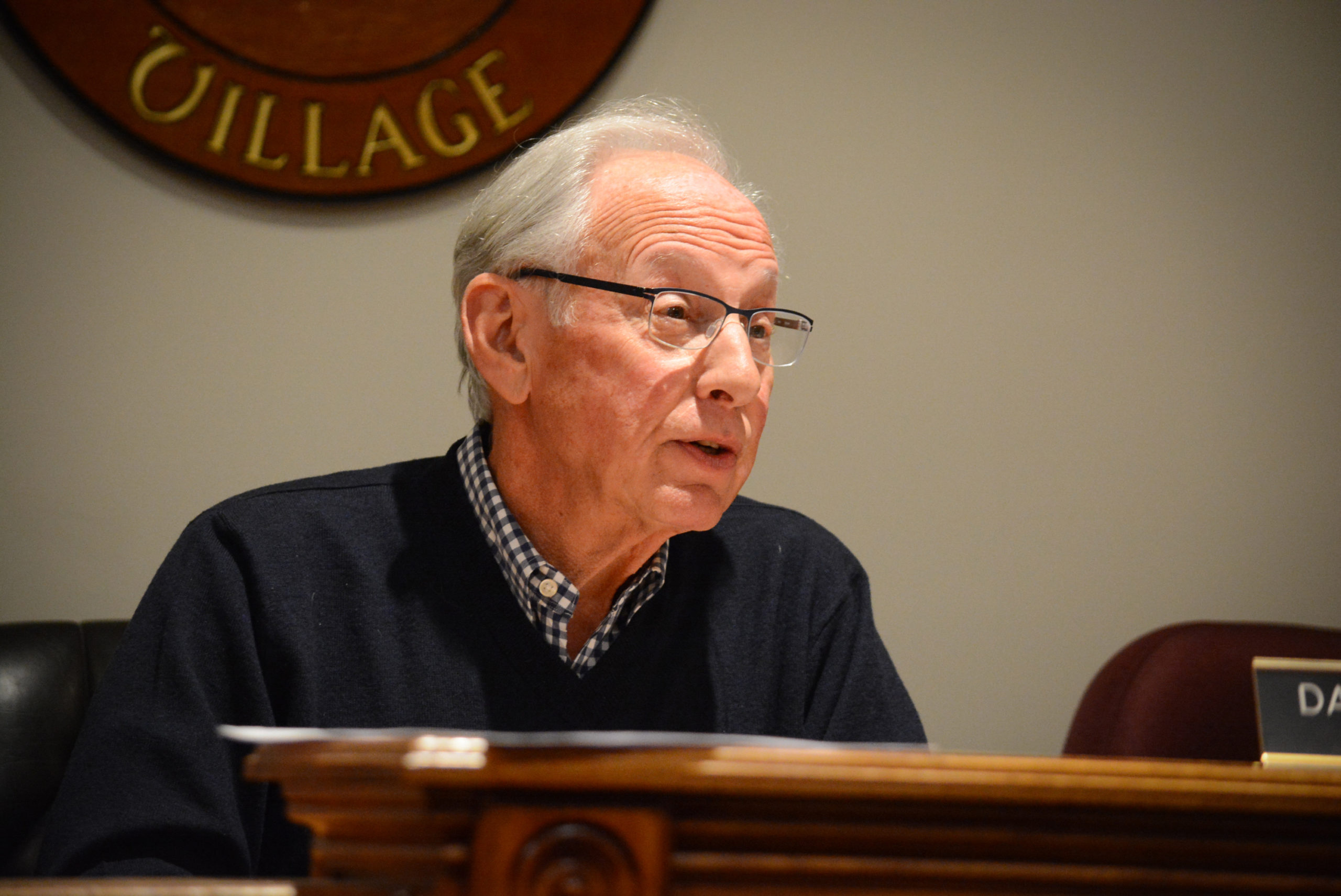 Deputy Mayor David Miller discussed speed limits, smoke detectors, LED lights and other topics at Russell Gardens' Board of Trustees meeting on Thursday night. (Photo by Janelle Clausen)