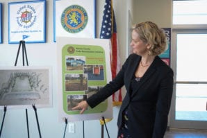 County Executive Laura Curran reviews areas of Christopher Morley Park in Roslyn that will be seeing upgrades. (Photo by Janelle Clausen)