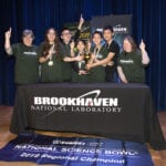 The winning team from South Middle School holds their Regional Science Bowl trophy. (Photo credit: Brookhaven National Laboratory)