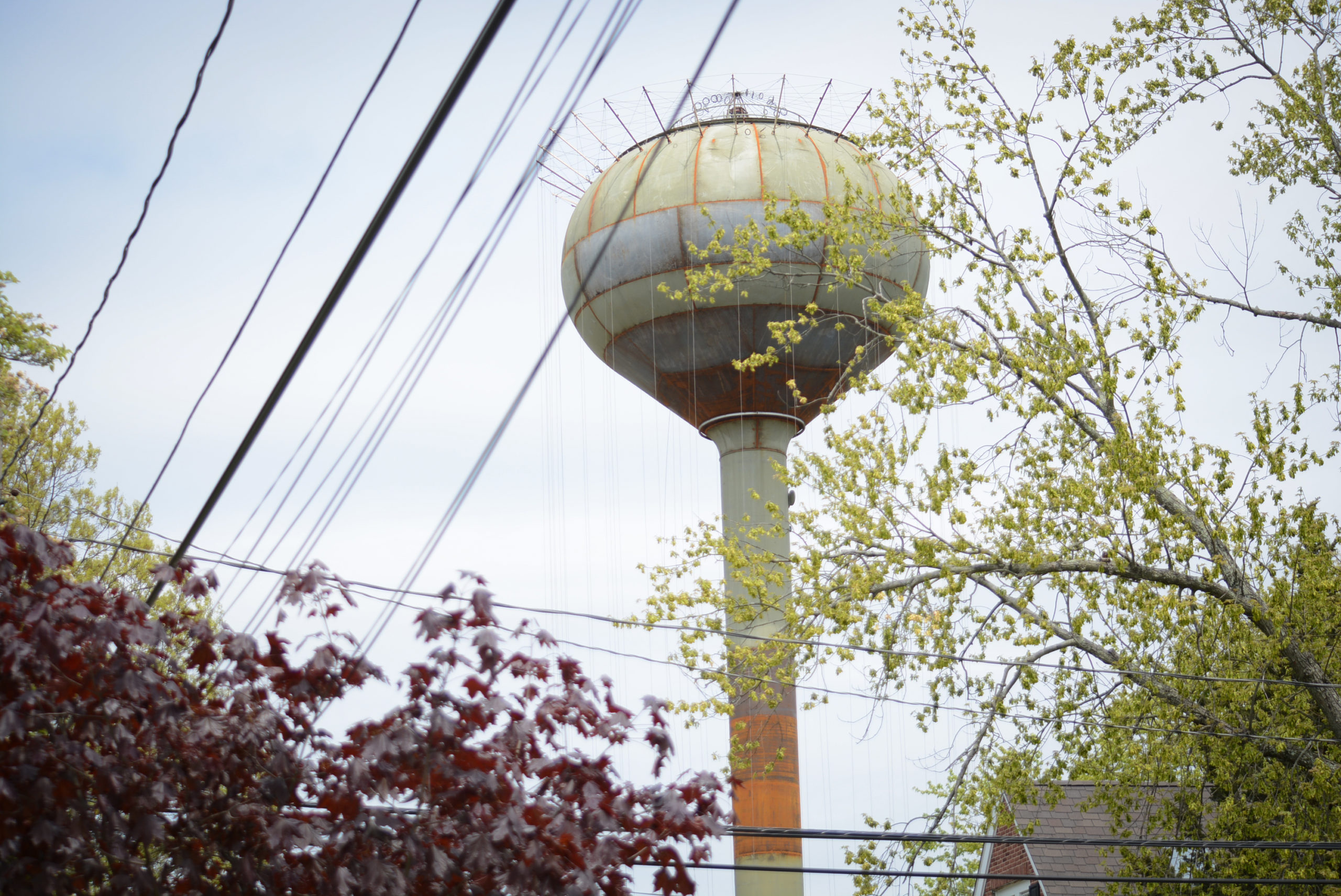 Final touches are being put on Williston Park's new water tower, which is expected to go online on June 1. (Photo by Janelle Clausen)