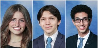 Isabella Mirro, Joshua Rothbaum, and Yoel Hawa, all of Great Neck North High School, were selected as National Merit Scholars. (Photos courtesy of Great Neck Public Schools)