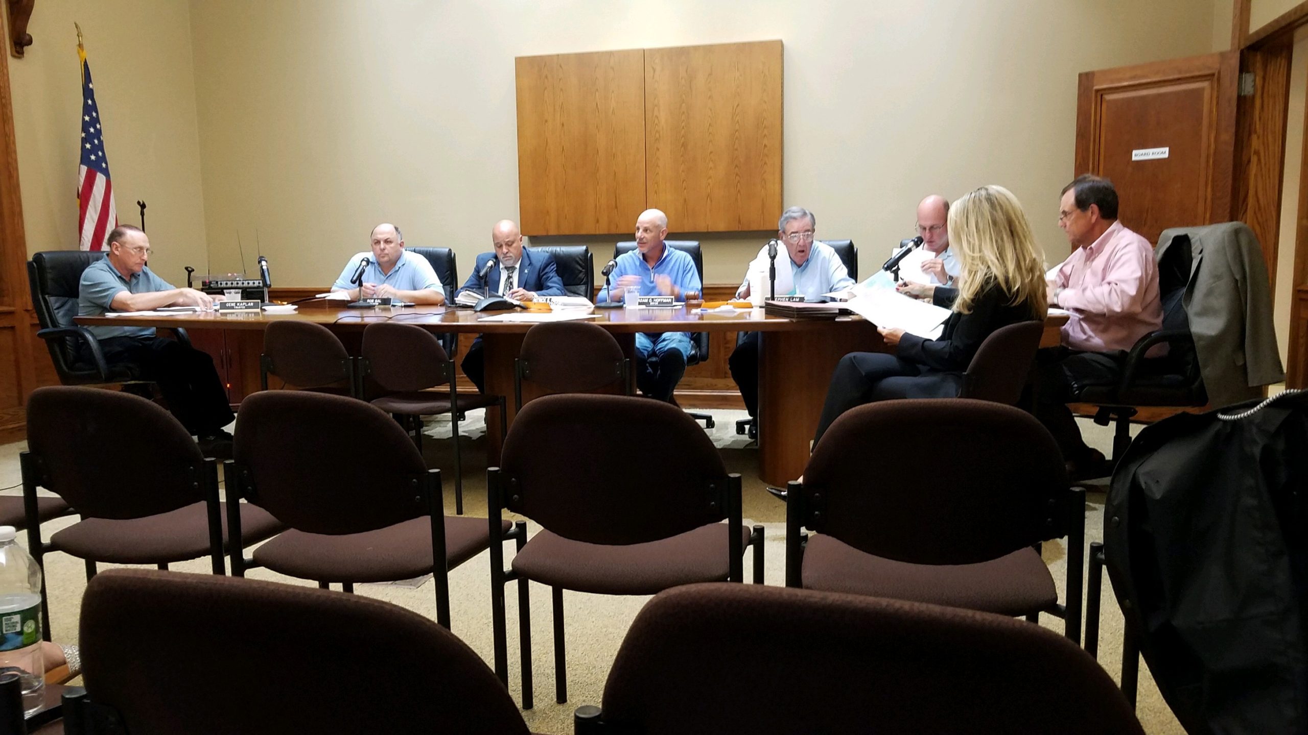 Village of Lake Success trustees met on Tuesday night to discuss various items, including a cybersecurity proposal, payments for equipment, and the state of the village’s sewer system. (Photo by Janelle Clausen)