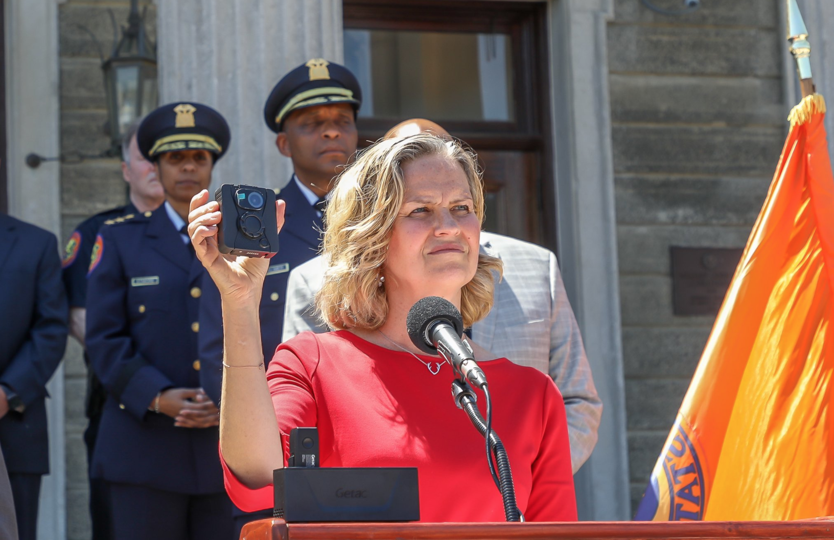 Nassau County Executive Laura Curran announced the purchase of body cameras for the county's police department on Thursday. (Photo courtesy of the county executive's office)