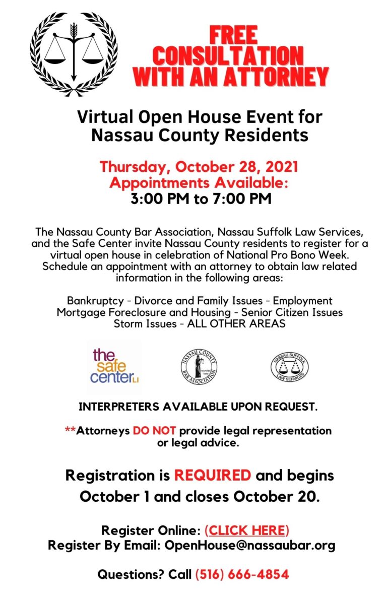 Consult with an attorney for free: Virtual open house event for Nassau County residents